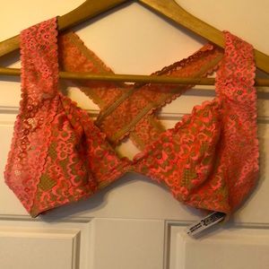 Free People Lace Bralette EUC tan and peach pink no wire. Worn twice ever!